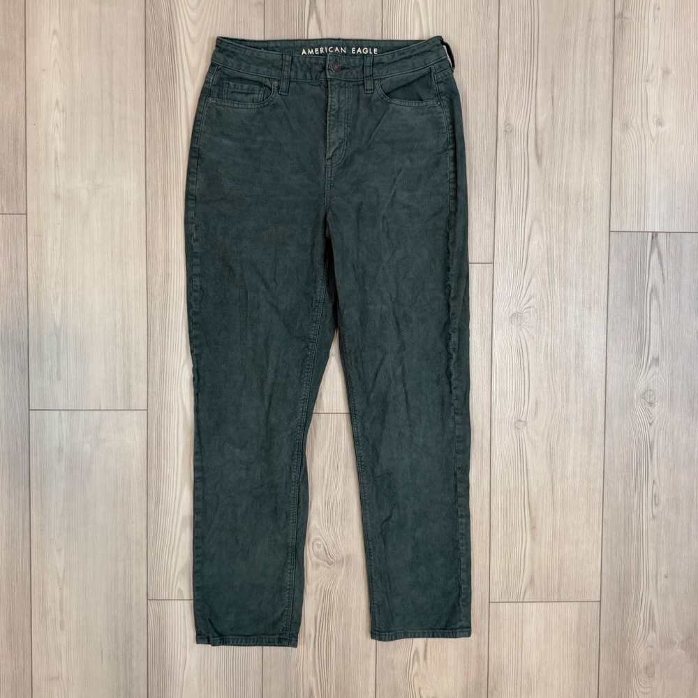 American Eagle Mom Straight Corduroy Pants Forest Green Size 4 Regular Stretch